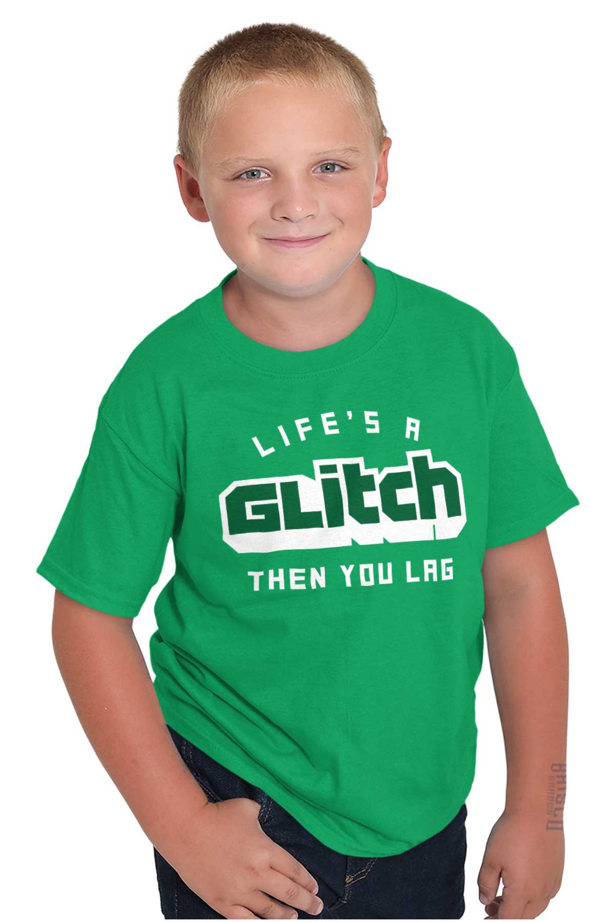 Life's A Glitch Then Lag Video Game Crewneck T Shirts Boy Girl Teen Brisco  Brands L